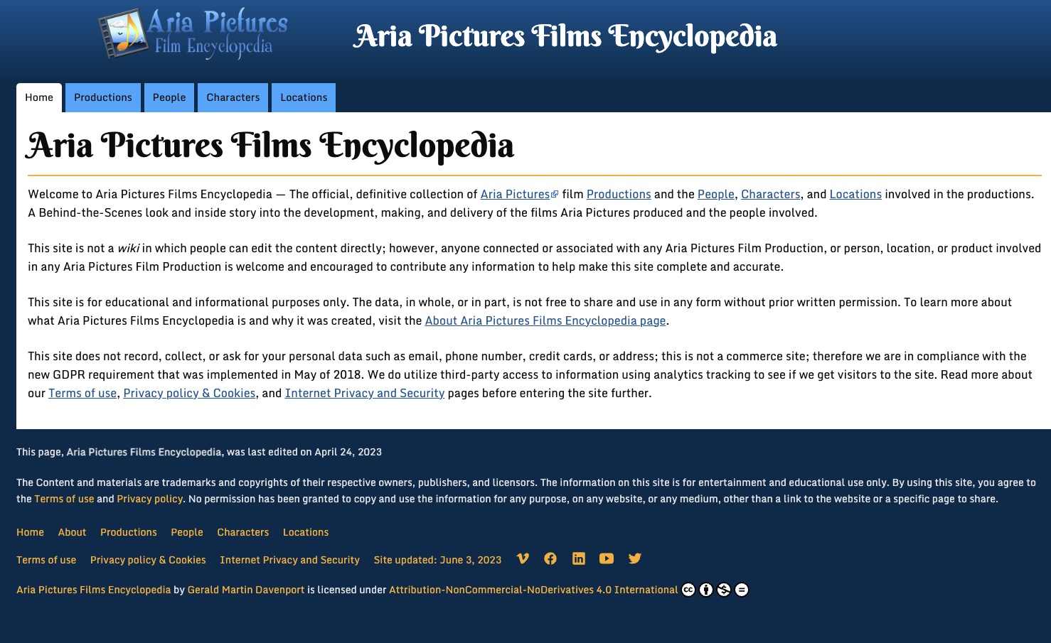 Aria Pictures Films Encyclopedia website.